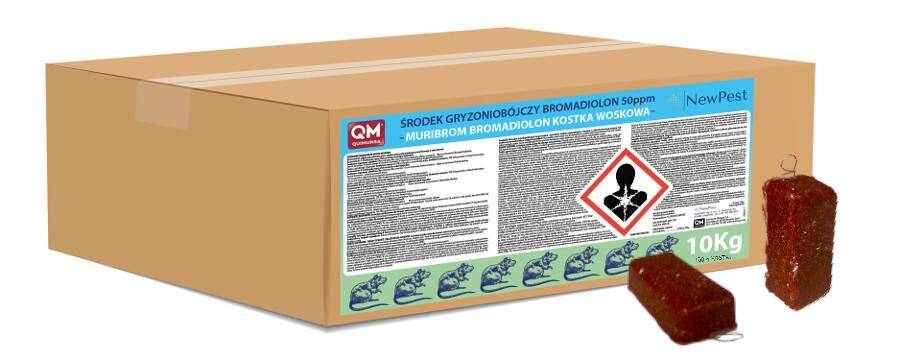 Muribrom bromadiolone 50 ppm kostka czerwona 100g z hakiem 10 kg