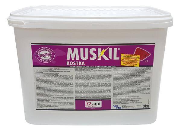 Muskil kostka woskowa 10g - 3kg, bromadiolone 0,0025%, difenacoum 0,0025%
